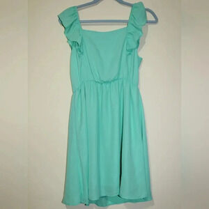 Jun & Ivy‎ Teal Ruffle Square Neck Elastic Waist Fit Flare Dress Women Small NWT